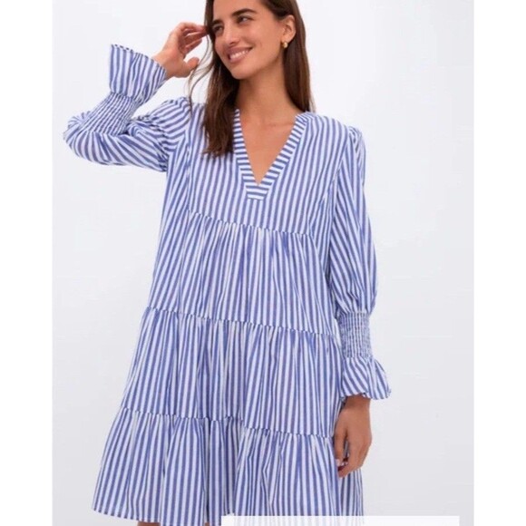 Tuckernuck Pomander Place Kenzo Mini Dress Womens Large Blue White Stripe Tiered - Picture 5 of 8